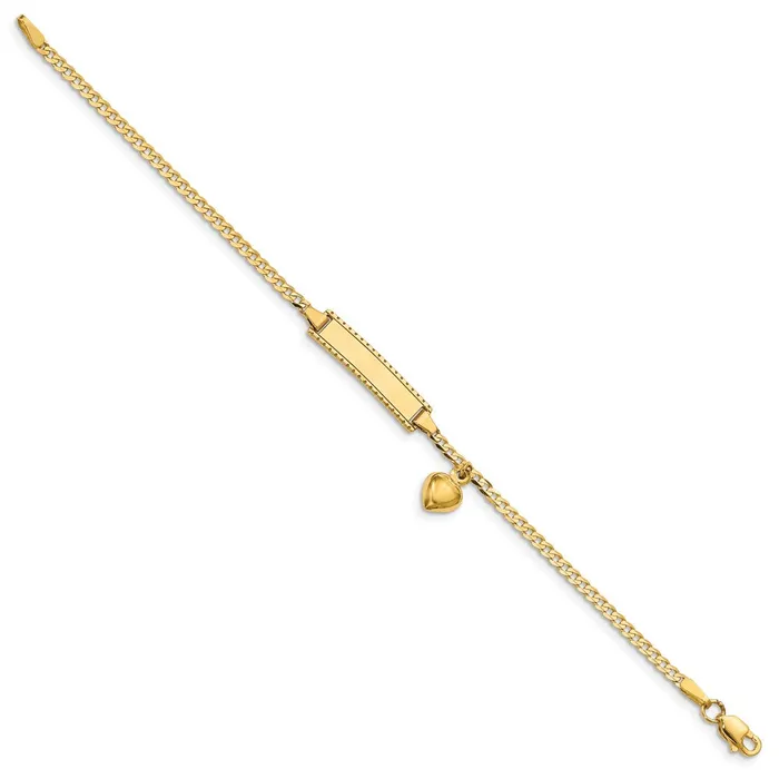 MDS Solid 14K Yellow Gold Childrens Heart Dangle Curb Link ID Bracelet Bracelets MDS Solid 14K Yellow Gold Childrens Heart Dangle Curb Link ID Bracelet Bracelets