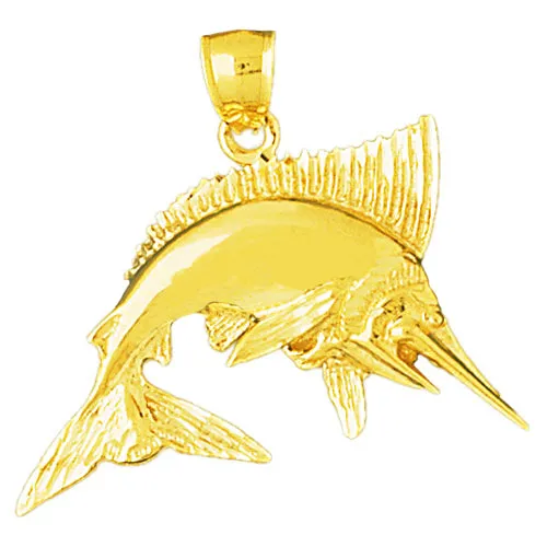 Necklaces 14K Gold 35MM Marlin Fish Pendant Goldia