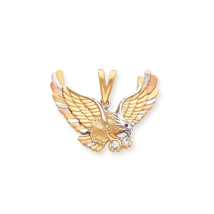 Necklaces 14k TriColor Gold Rhodium Solid Satin Eagle with CZ Synthetic Stones Pendant Goldia Necklaces 14k TriColor Gold Rhodium Solid Satin Eagle with CZ Synthetic Stones Pendant Goldia
