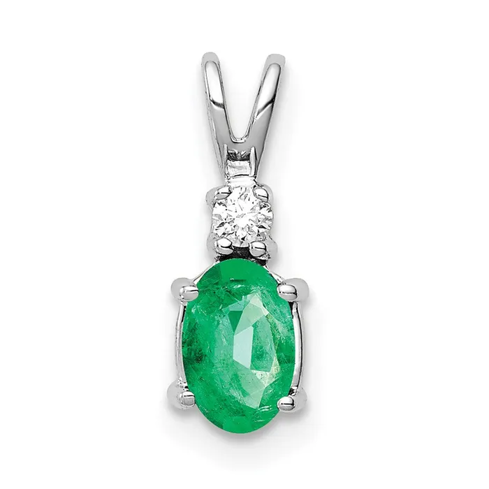 Necklaces 14k White Gold 6x4mm Oval Emerald VS Real Diamond pendant Goldia