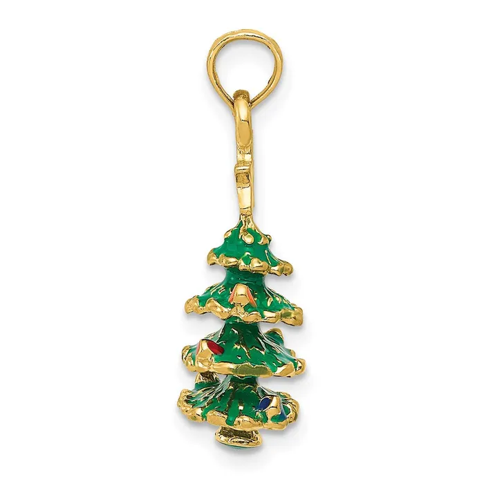 Necklaces 14k Yellow Gold 3D Enameled Christmas Tree Pendant Goldia