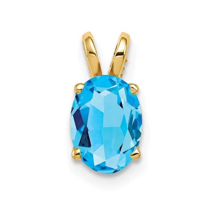 Necklaces 14K Yellow Gold 8x6mm Oval Blue Topaz Checker pendant Goldia