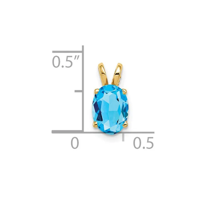 Necklaces 14K Yellow Gold 8x6mm Oval Blue Topaz Checker pendant Goldia