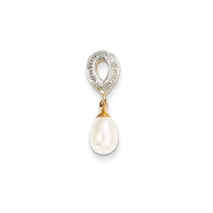 Necklaces 14K Yellow Gold Real Diamond and 8x6mm Egg FW Cultured Pearl Pendant Goldia Necklaces 14K Yellow Gold Real Diamond and 8x6mm Egg FW Cultured Pearl Pendant Goldia