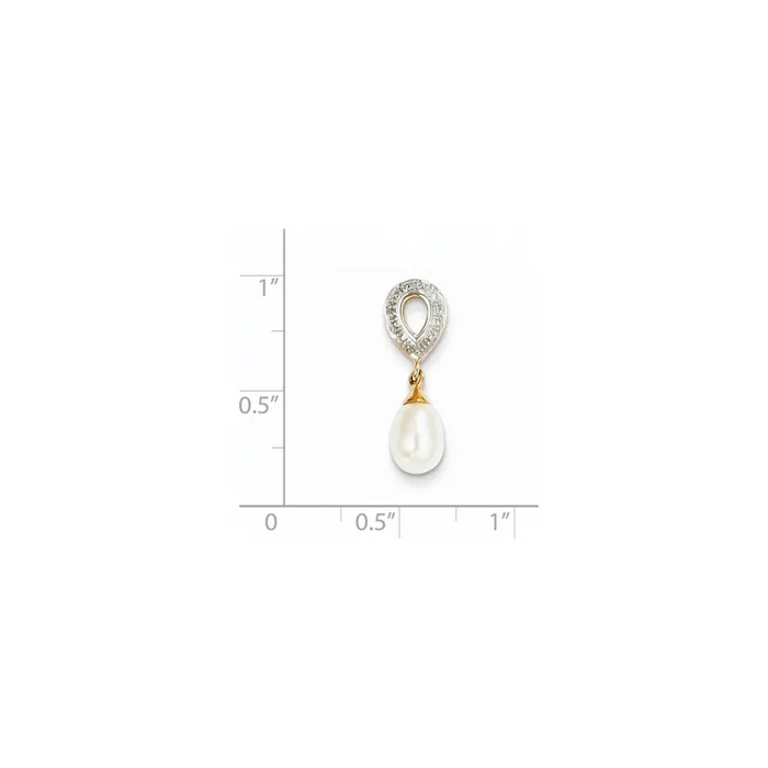 Necklaces 14K Yellow Gold Real Diamond and 8x6mm Egg FW Cultured Pearl Pendant Goldia