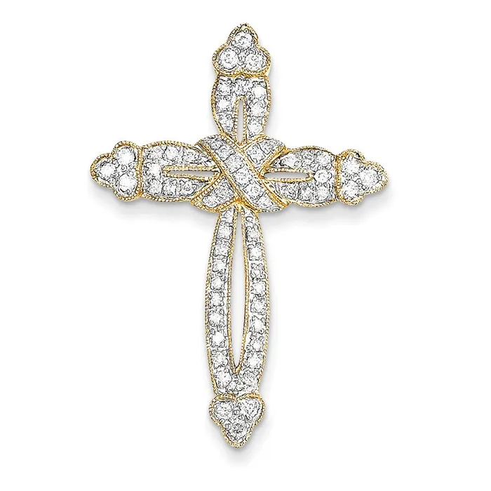Necklaces 14K Yellow Gold Real Diamond Cross Pendant Goldia
