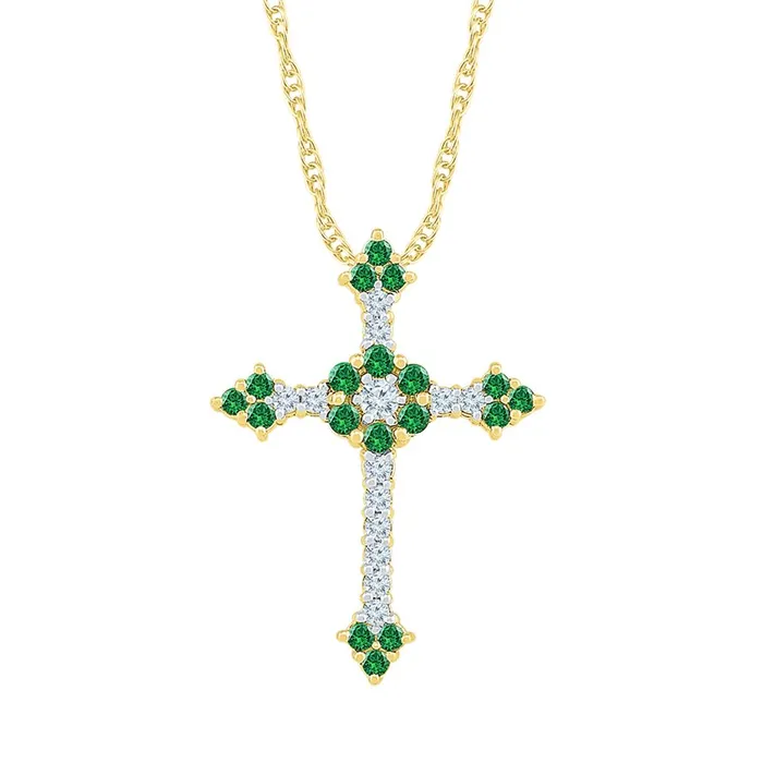 Necklaces gndatlanta 10k Yellow Gold Round Created Emerald Cross Pendant 78 Cttw Necklaces gndatlanta 10k Yellow Gold Round Created Emerald Cross Pendant 78 Cttw