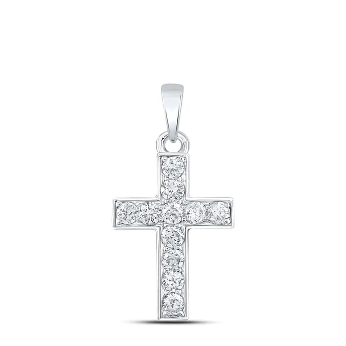 Necklaces gndatlanta 14k White Gold Round Diamond Cross Pendant 14 Cttw