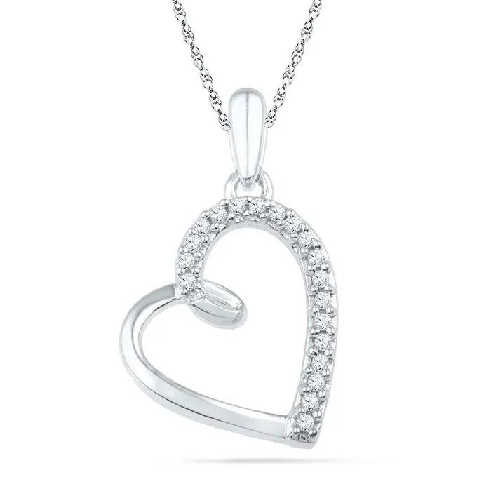 Necklaces gndatlanta 14k White Gold Round Diamond Heart Outline Pendant 110 Cttw Necklaces gndatlanta 14k White Gold Round Diamond Heart Outline Pendant 110 Cttw