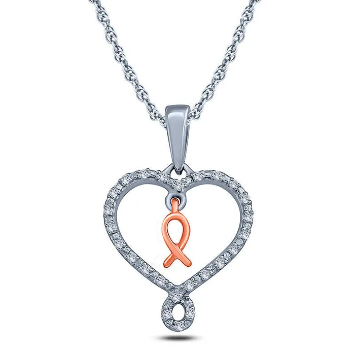 Necklaces Goldia 005 CT TW Natural Diamond Awareness Ribbon Dangle and Heart Pendant in 10K TwoTone Gold Necklaces Goldia 005 CT TW Natural Diamond Awareness Ribbon Dangle and Heart Pendant in 10K TwoTone Gold
