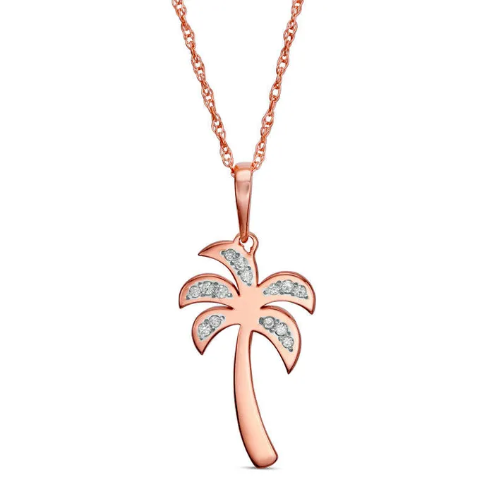 Necklaces Goldia 005 CT TW Natural Diamond LaserCut Palm Tree Pendant in 10K Rose Gold Necklaces Goldia 005 CT TW Natural Diamond LaserCut Palm Tree Pendant in 10K Rose Gold