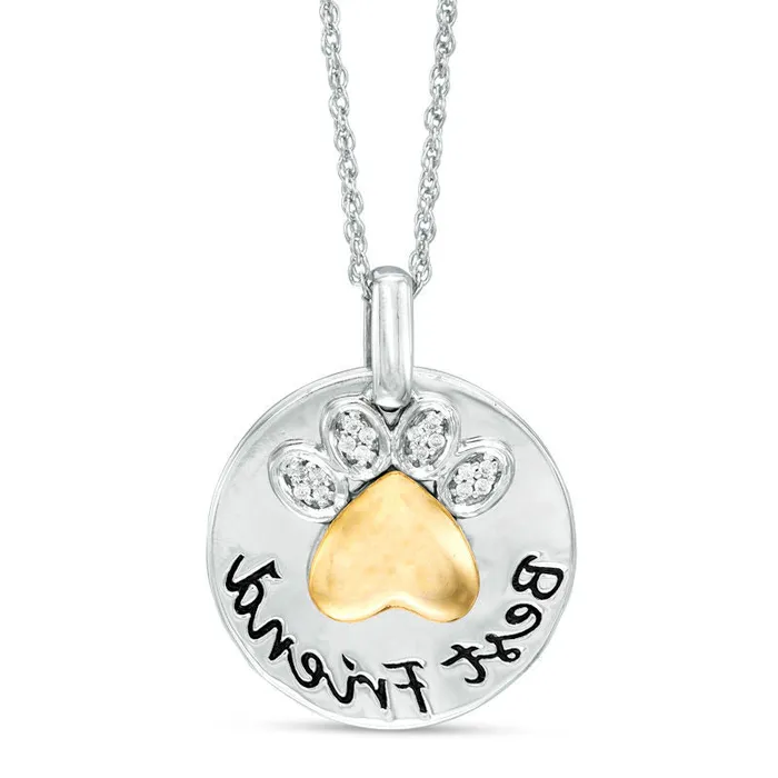 Necklaces Goldia 005 CT TW Natural Diamond Paw Print Best Friend Pendant in Sterling Silver and 10K Yellow Gold Necklaces Goldia 005 CT TW Natural Diamond Paw Print Best Friend Pendant in Sterling Silver and 10K Yellow Gold