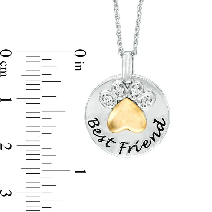 Necklaces Goldia 005 CT TW Natural Diamond Paw Print Best Friend Pendant in Sterling Silver and 10K Yellow Gold Necklaces Goldia 005 CT TW Natural Diamond Paw Print Best Friend Pendant in Sterling Silver and 10K Yellow Gold