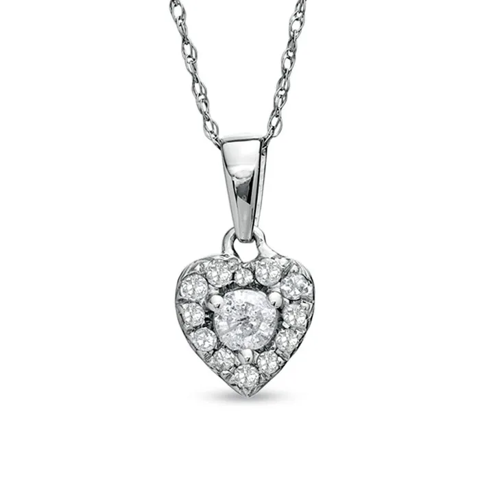 Necklaces Goldia 025 CT TW Natural Diamond Heart Frame Pendant in 10K White Gold Necklaces Goldia 025 CT TW Natural Diamond Heart Frame Pendant in 10K White Gold