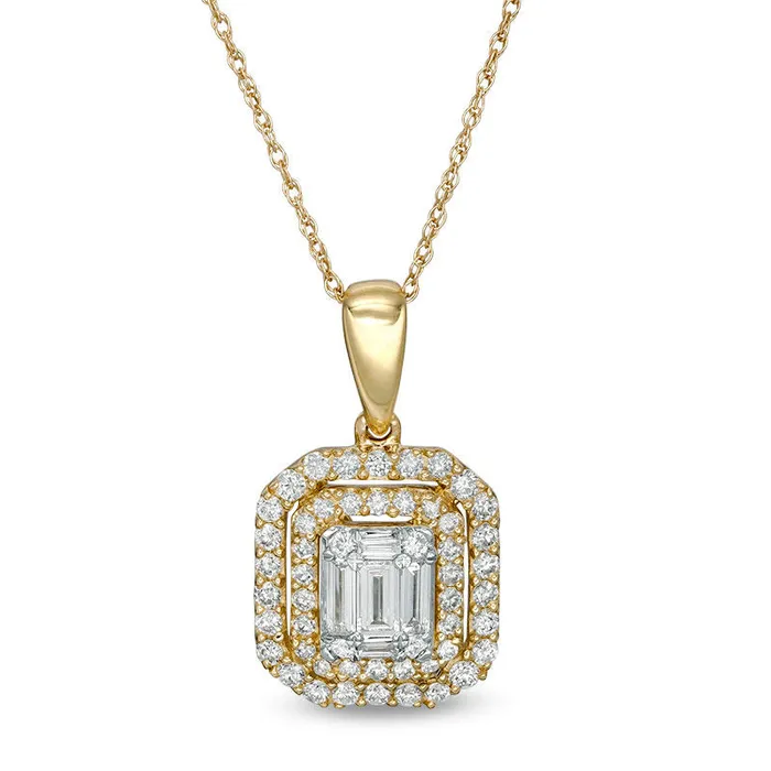 Necklaces Goldia 05 CT TW Composite Natural Diamond Double Octagonal Frame Pendant in 10K Yellow Gold