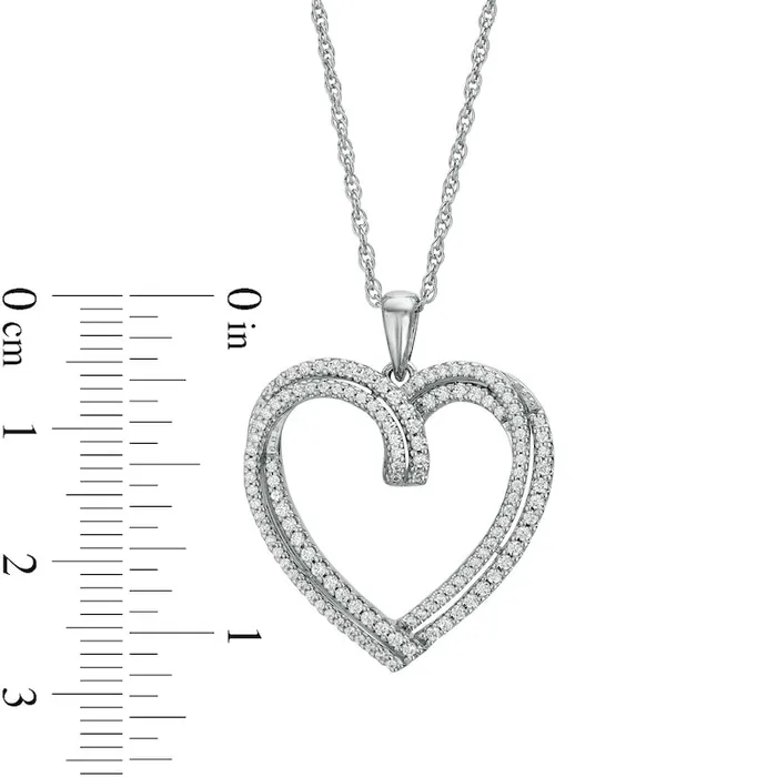 Necklaces Goldia 05 CT TW Natural Diamond Double Row Heart Pendant in Sterling Silver Necklaces Goldia 05 CT TW Natural Diamond Double Row Heart Pendant in Sterling Silver