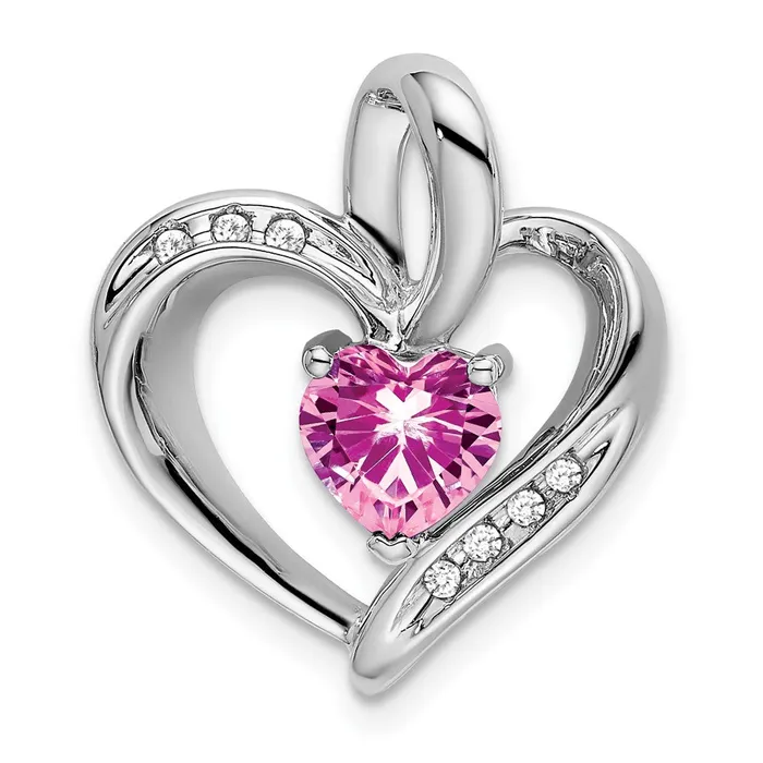 Necklaces Goldia 14k White Gold Created Pink Sapphire and Real Diamond Heart Pendant Necklaces Goldia 14k White Gold Created Pink Sapphire and Real Diamond Heart Pendant
