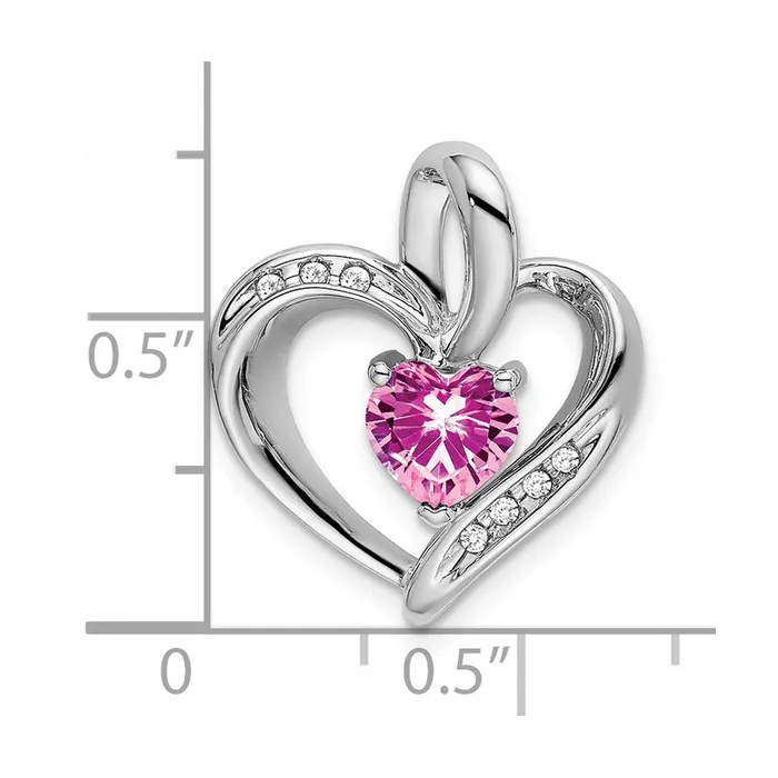 Necklaces Goldia 14k White Gold Created Pink Sapphire and Real Diamond Heart Pendant