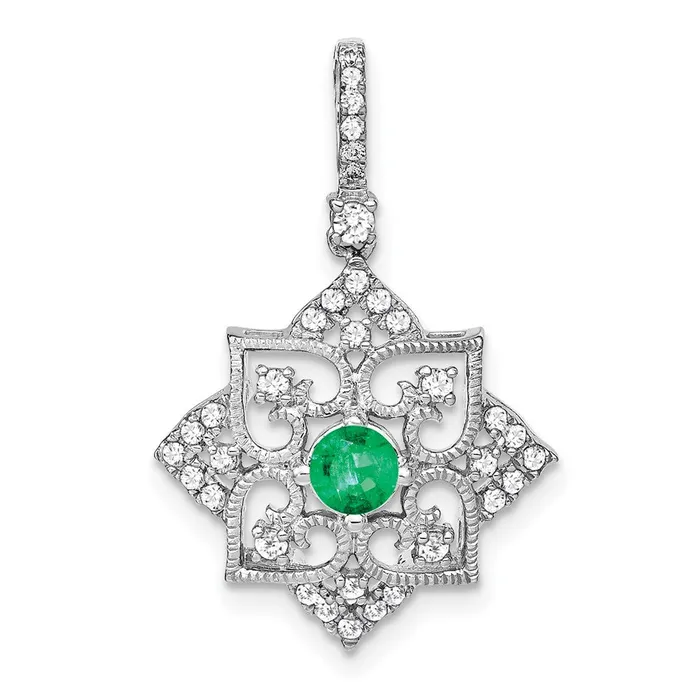 Necklaces Goldia 14k White Gold Emerald and Real Diamond Pendant