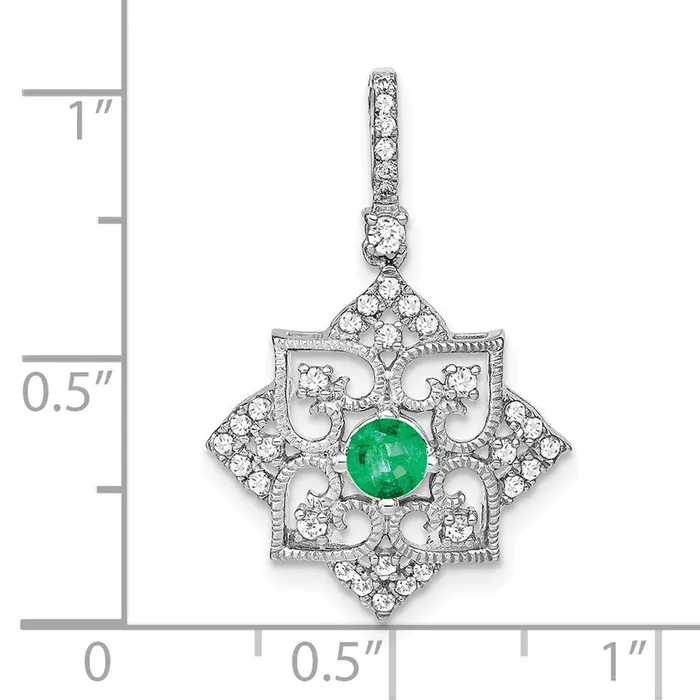 Necklaces Goldia 14k White Gold Emerald and Real Diamond Pendant
