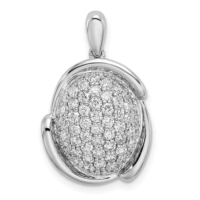 Necklaces Goldia 14k White Gold Polished Oval Pave Real Diamond Pendant Necklaces Goldia 14k White Gold Polished Oval Pave Real Diamond Pendant