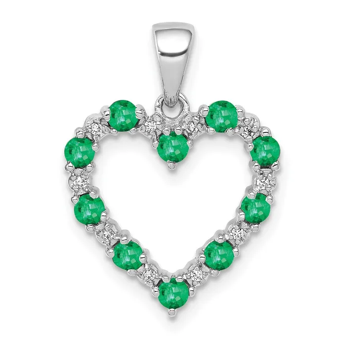 Necklaces Goldia 14K White Gold Real Diamond and Emerald Heart Pendant