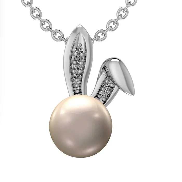 Necklaces Goldia 70mm Cultured Freshwater Pearl and Natural Diamond Accent Bunny Head Pendant in Sterling Silver Necklaces Goldia 70mm Cultured Freshwater Pearl and Natural Diamond Accent Bunny Head Pendant in Sterling Silver