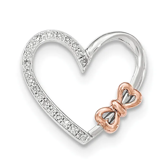 Necklaces Goldiacom 14K Two toned Diamond Polished Heart with bow Pendant
