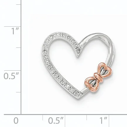 Necklaces Goldiacom 14K Two toned Diamond Polished Heart with bow Pendant