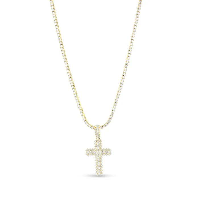 Necklaces Goldia Mens 1201 CT TW Natural Diamond Triple Row Cross Pendant in 14K Gold 24 Necklaces Goldia Mens 1201 CT TW Natural Diamond Triple Row Cross Pendant in 14K Gold 24