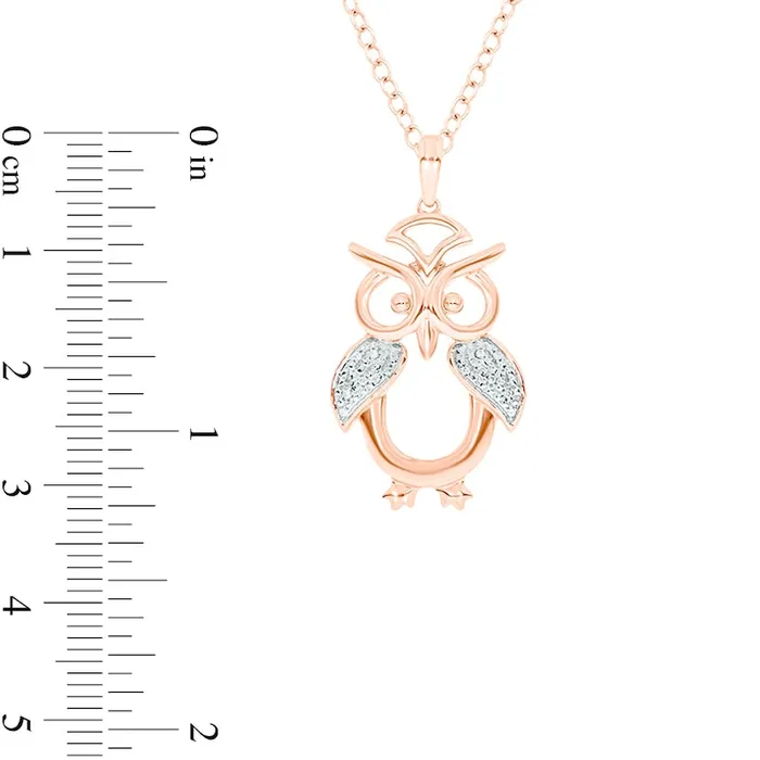 Necklaces Goldia Natural Diamond Accent Owl Pendant in Sterling Silver with 14K Rose Gold Plate Necklaces Goldia Natural Diamond Accent Owl Pendant in Sterling Silver with 14K Rose Gold Plate