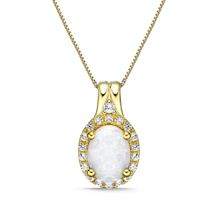 Necklaces Goldia Oval LabCreated Opal and White Sapphire Frame Pendant in Sterling Silver with 18K Gold Plate Necklaces Goldia Oval LabCreated Opal and White Sapphire Frame Pendant in Sterling Silver with 18K Gold Plate