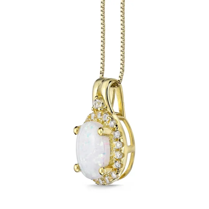 Necklaces Goldia Oval LabCreated Opal and White Sapphire Frame Pendant in Sterling Silver with 18K Gold Plate Necklaces Goldia Oval LabCreated Opal and White Sapphire Frame Pendant in Sterling Silver with 18K Gold Plate