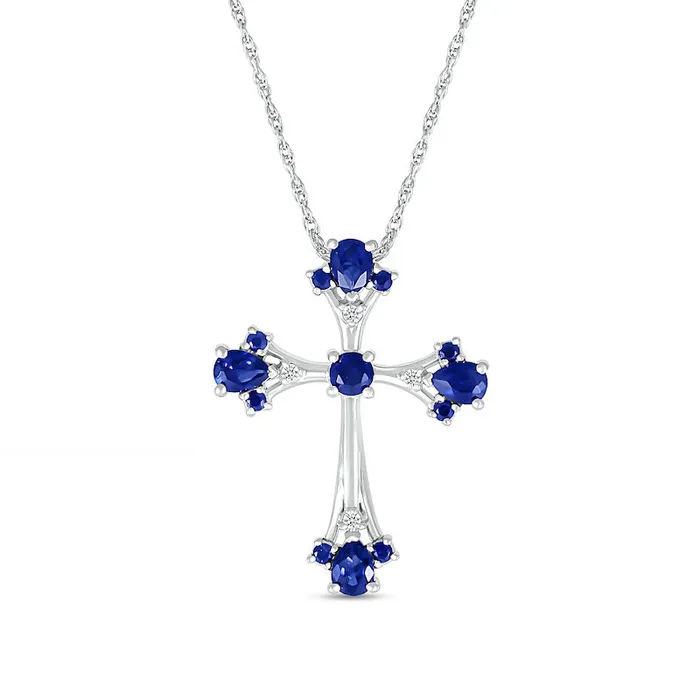 Necklaces Goldia PearShaped and Round Blue and White LabCreated Sapphire GothicStyle Cross Pendant in Sterling Silver Necklaces Goldia PearShaped and Round Blue and White LabCreated Sapphire GothicStyle Cross Pendant in Sterling Silver