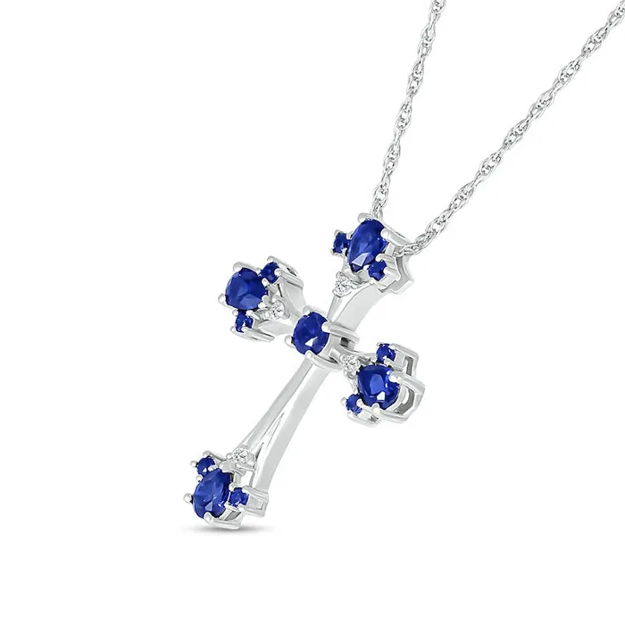 Necklaces Goldia PearShaped and Round Blue and White LabCreated Sapphire GothicStyle Cross Pendant in Sterling Silver Necklaces Goldia PearShaped and Round Blue and White LabCreated Sapphire GothicStyle Cross Pendant in Sterling Silver