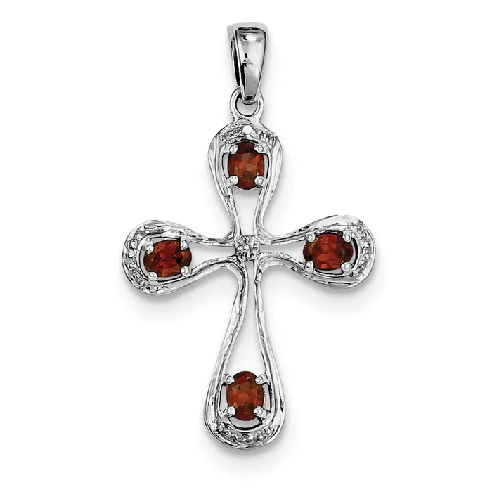 Necklaces Goldia Sterling Silver Rhodium Garnet u0026 Diamond Cross Pendant