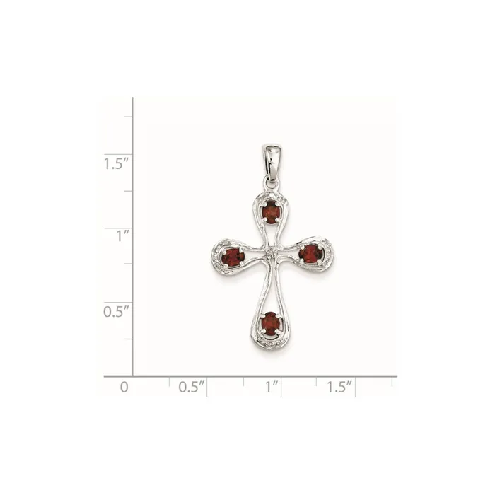Necklaces Goldia Sterling Silver Rhodium Garnet u0026 Diamond Cross Pendant