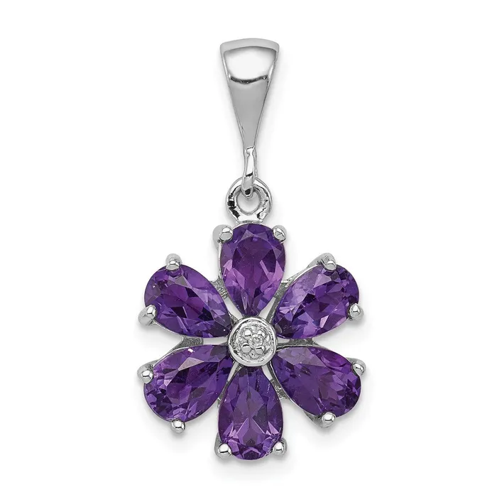 Necklaces Goldia Sterling Silver Rhodium Plated Amethyst and Diamond Flower Pendant Necklaces Goldia Sterling Silver Rhodium Plated Amethyst and Diamond Flower Pendant