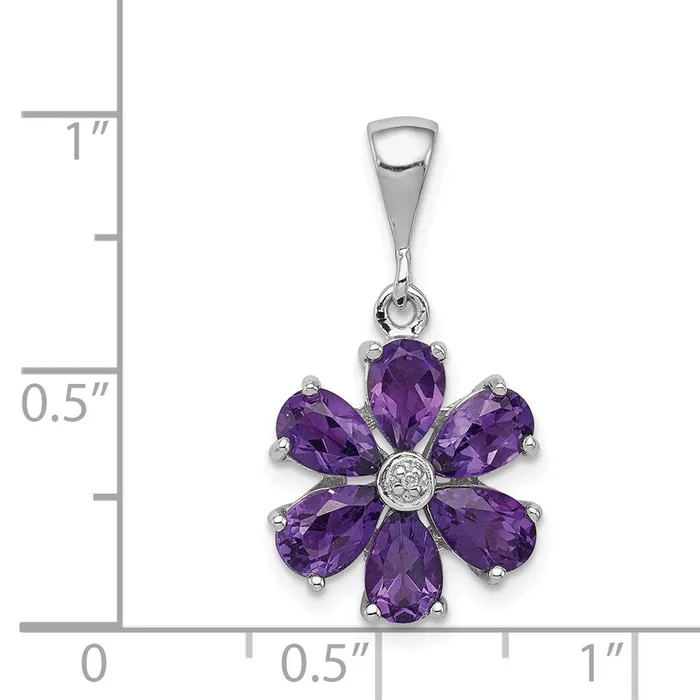 Necklaces Goldia Sterling Silver Rhodium Plated Amethyst and Diamond Flower Pendant