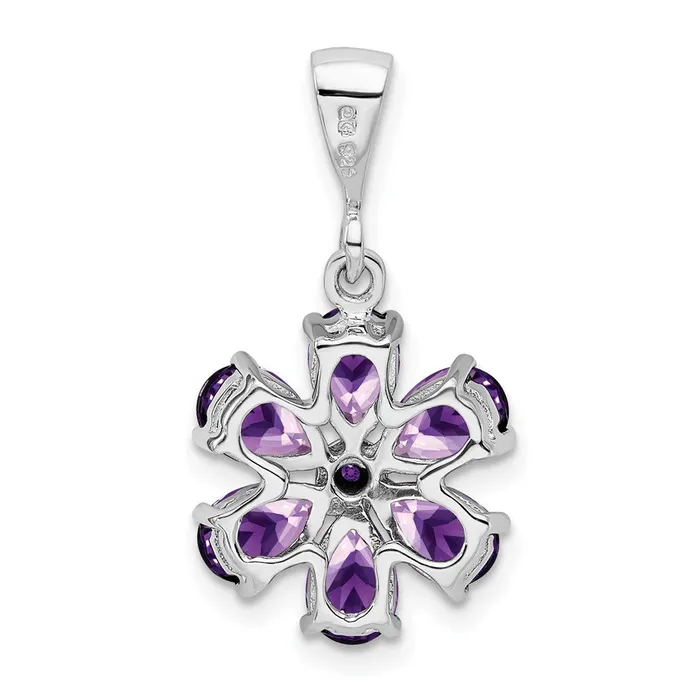 Necklaces Goldia Sterling Silver Rhodium Plated Amethyst and Diamond Flower Pendant