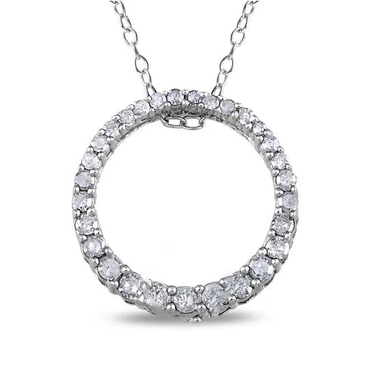 Necklaces JMS always Original AMOUR 13 CT TW Diamond Circle Pendant with Chain In Sterling Silver Necklaces JMS always Original AMOUR 13 CT TW Diamond Circle Pendant with Chain In Sterling Silver