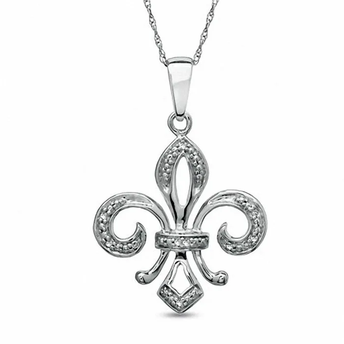 Necklaces Natural Diamond Accent FleurdeLis Pendant in 10K White Gold Goldia Necklaces Natural Diamond Accent FleurdeLis Pendant in 10K White Gold Goldia