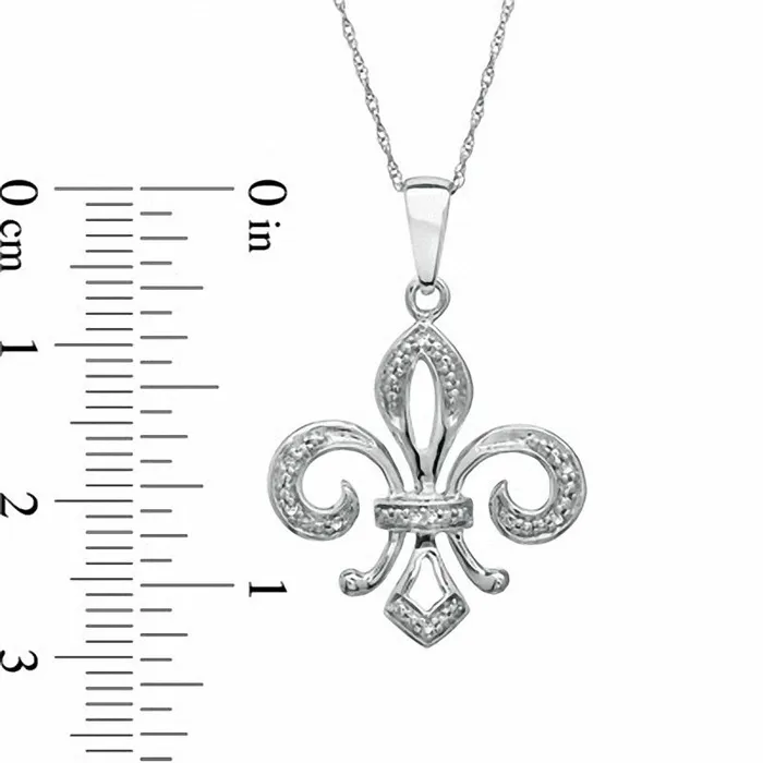 Necklaces Natural Diamond Accent FleurdeLis Pendant in 10K White Gold Goldia Necklaces Natural Diamond Accent FleurdeLis Pendant in 10K White Gold Goldia