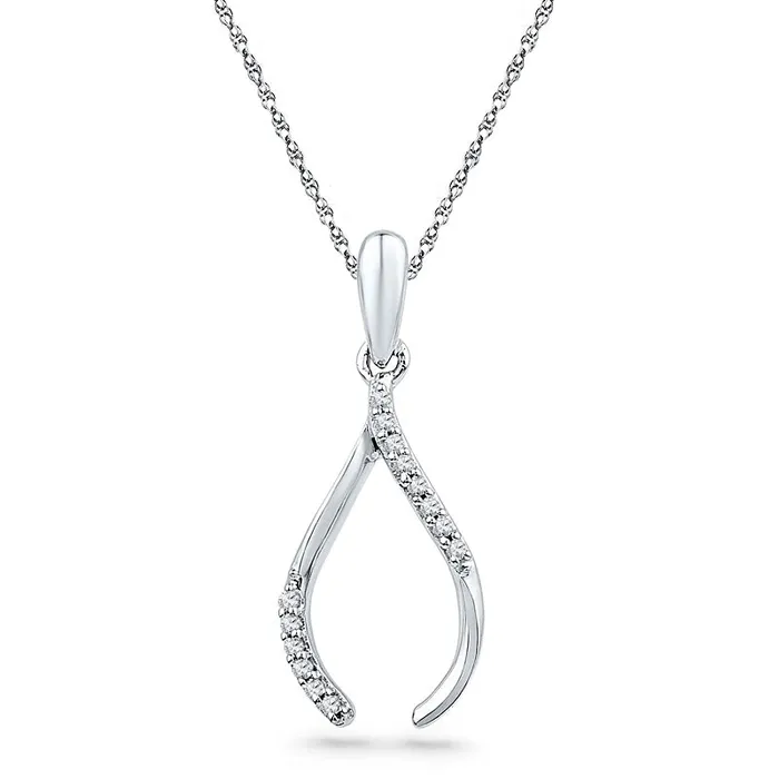 Necklaces Natural Diamond Accent Wishbone Pendant in 10K White Gold Goldia
