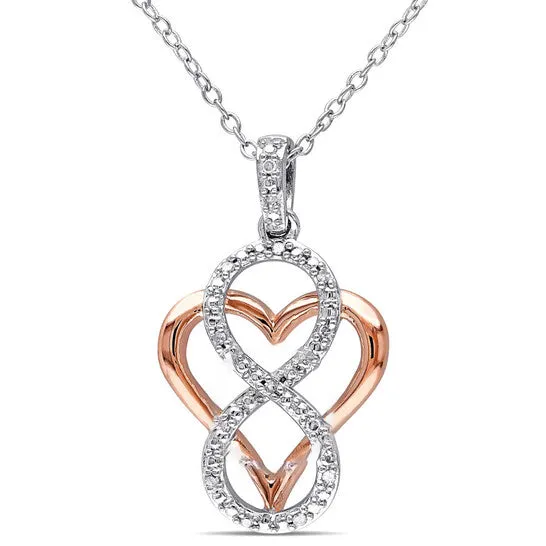 Necklaces Original AMOUR Diamond Infinity Heart Pendant with Chain In 2Tone Pink and White Sterling Silver JMS always Necklaces Original AMOUR Diamond Infinity Heart Pendant with Chain In 2Tone Pink and White Sterling Silver JMS always