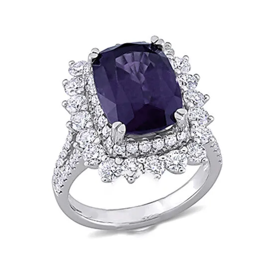 Original Amour 1 34 CT TW Diamond and 6 15 CT TGW Purple Spinel Halo Split Shank Cocktail Ring in 14k White Gold JMS always Rings Original Amour 1 34 CT TW Diamond and 6 15 CT TGW Purple Spinel Halo Split Shank Cocktail Ring in 14k White Gold JMS always Rings
