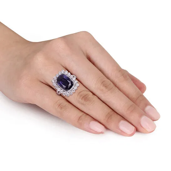 Original Amour 1 34 CT TW Diamond and 6 15 CT TGW Purple Spinel Halo Split Shank Cocktail Ring in 14k White Gold JMS always Rings Original Amour 1 34 CT TW Diamond and 6 15 CT TGW Purple Spinel Halo Split Shank Cocktail Ring in 14k White Gold JMS always Rings