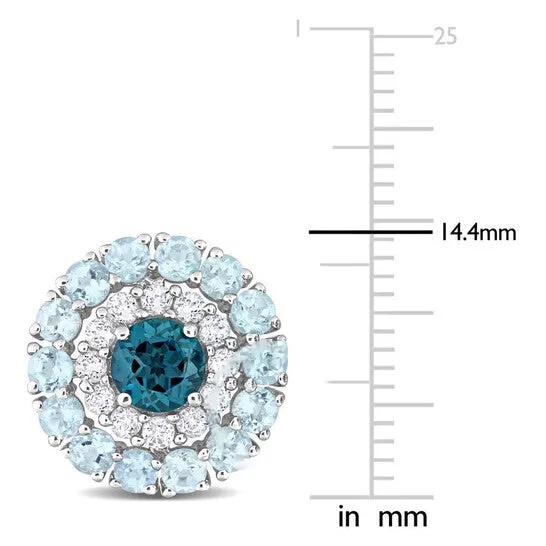 Original AMOUR 4 13 CT TGW London Blue Topaz Sky Blue Topaz and White Topaz Double Halo Stud Earrings In Sterling Silver JMS always Earrings Original AMOUR 4 13 CT TGW London Blue Topaz Sky Blue Topaz and White Topaz Double Halo Stud Earrings In Sterling Silver JMS always Earrings