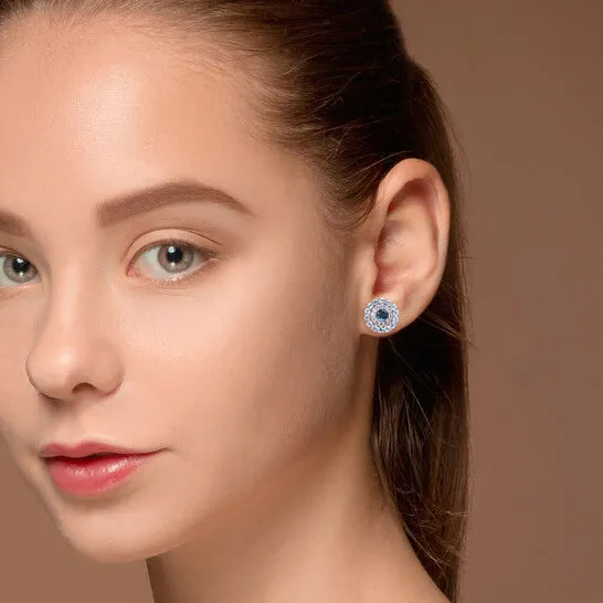 Original AMOUR 4 13 CT TGW London Blue Topaz Sky Blue Topaz and White Topaz Double Halo Stud Earrings In Sterling Silver JMS always Earrings Original AMOUR 4 13 CT TGW London Blue Topaz Sky Blue Topaz and White Topaz Double Halo Stud Earrings In Sterling Silver JMS always Earrings