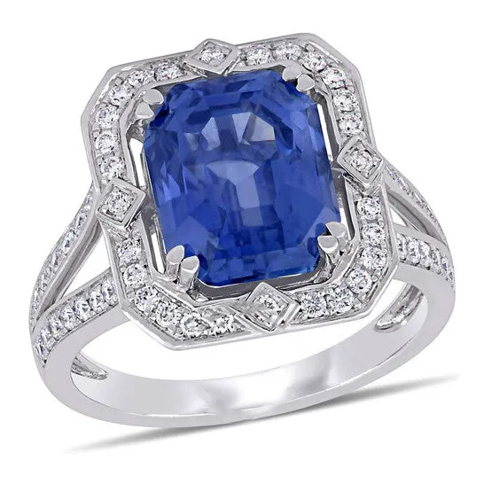 Original Amour 6 12 CT TGW Sapphire and 12 CT TW Diamond Halo Cocktail Ring in 14k White Gold JMS always Rings Original Amour 6 12 CT TGW Sapphire and 12 CT TW Diamond Halo Cocktail Ring in 14k White Gold JMS always Rings
